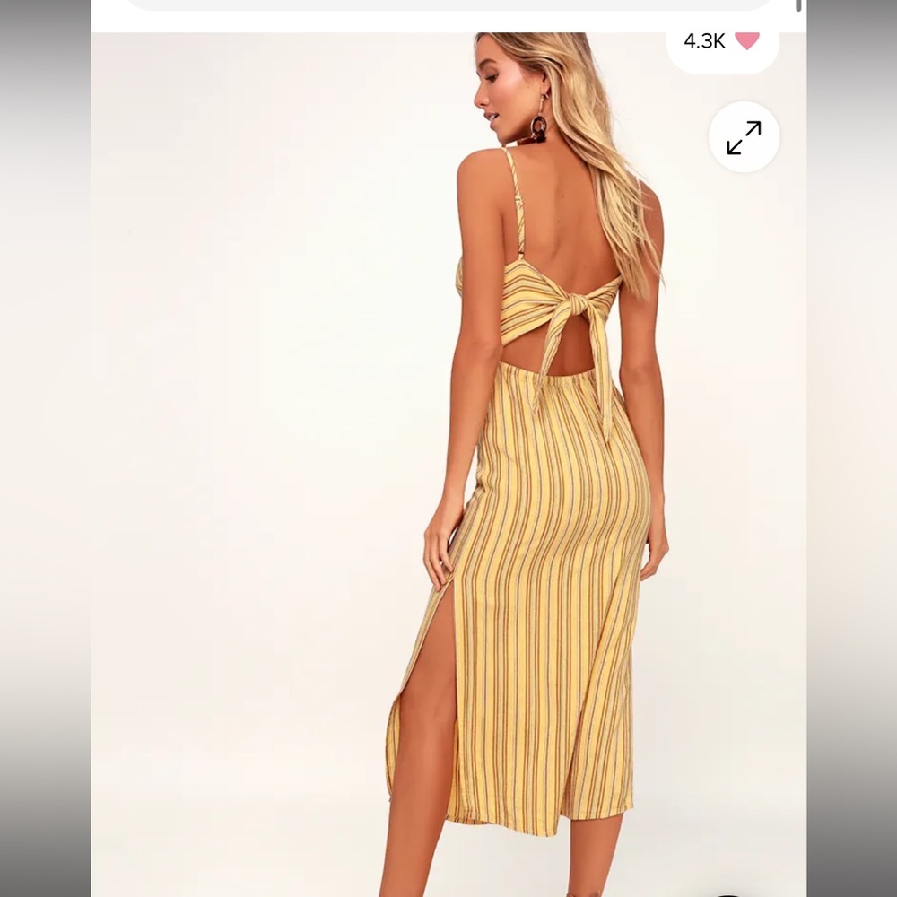 NWT Amuse Society Yellow Striped Tie Back Dress